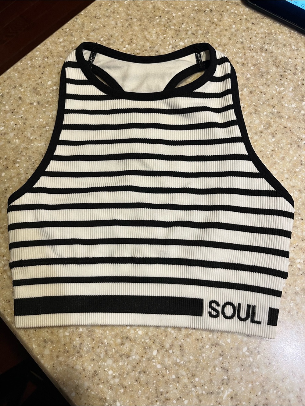 soulcycle Black & White Striped High-Neck Sports Bra